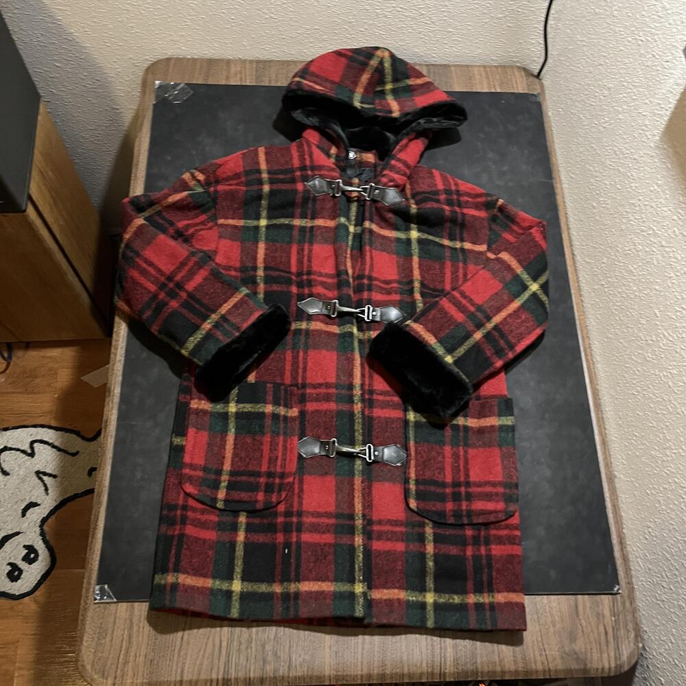 Braetan Duffle Coat Womens Small Plaid Hooded Toggle Fireman Lobster Clasp USA - Picture 7 of 13